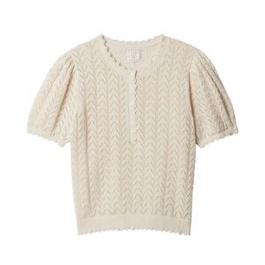 NWT Gap Cream DÔEN Linen-Blend Pointelle Short Sleeve Knit Top Size XL